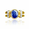 14k Solid Gold Split Shank Oval Cut Blue Sapphire Ring