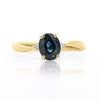 1.3 Carat Oval Cut Blue Sapphire and Diamond 3 Stone Curvy Ring