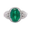5.5 Carat Oval Cut Emerald & Diamond 18K White Gold Filigree Crossover Ring