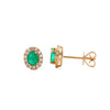 Zertifizierter ovaler Smaragd- & Diamant-Halo-Stecker Earring in 14K Gold
