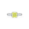 Bague 3 pierres en diamant taille radiant Fancy jaune-vert de 2,22 carats certifiée GIA en or blanc 18K