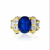 Retro Style Chanthaburi Blue Sapphire ring with Baguette Diamond Sidestones