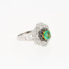 0.48 Carat Cushion Cut Emerald with Black and White Diamonds 14k White Gold Ring