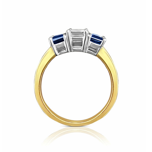 0.92 carat GIA certified Emerald Cut Diamond Engagement ring with Blue Sapphires