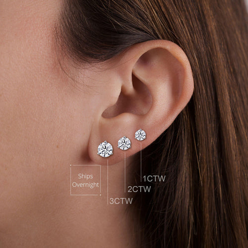 1-6 carat Martini 3-Prong Lab Grown Diamond Stud Earrings