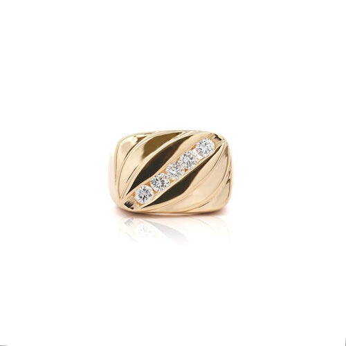 1 Carat Diagonal Diamond Channel Set 14K Gold Vintage Mens Ring