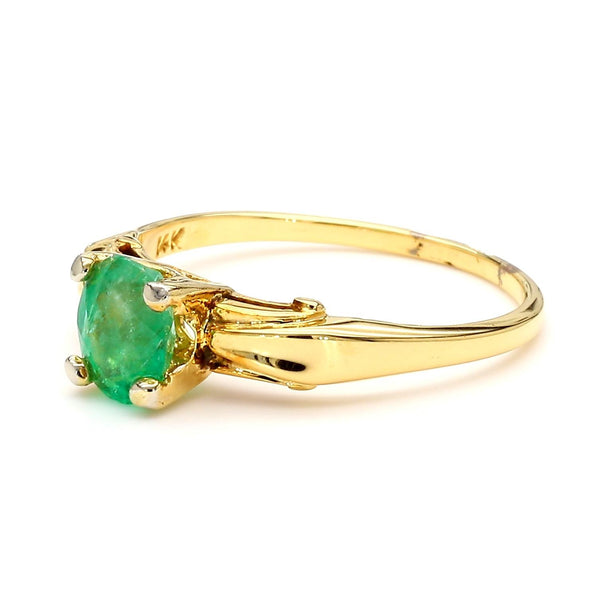 1 Carat Oval Cut Colombian Emerald 14K Gold Engagement Ring