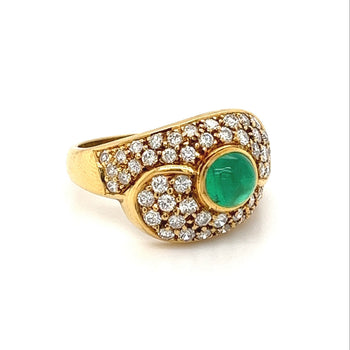1 Carat Vintage Cabochon Cut Natural Emerald Ring in 18k yellow gold – Assay Jewelers