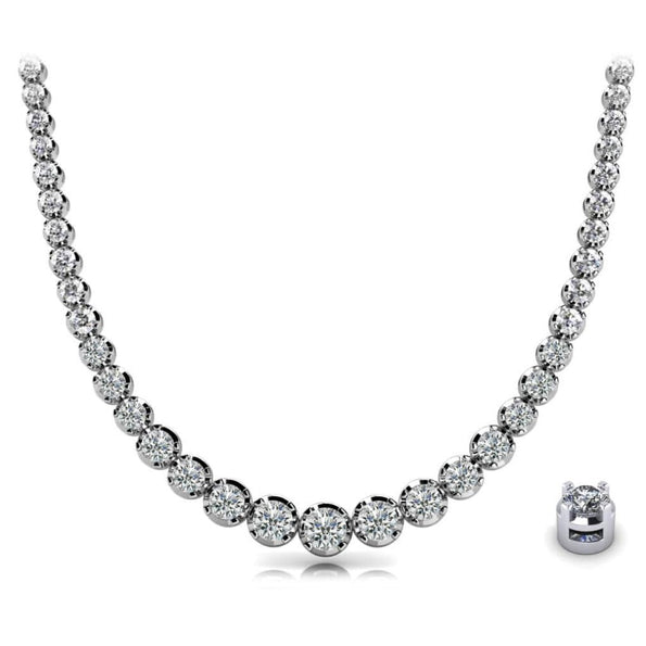 10 Carat Natural Diamond Graduated Tennis Necklace 18K White Gold 16.5 Inches