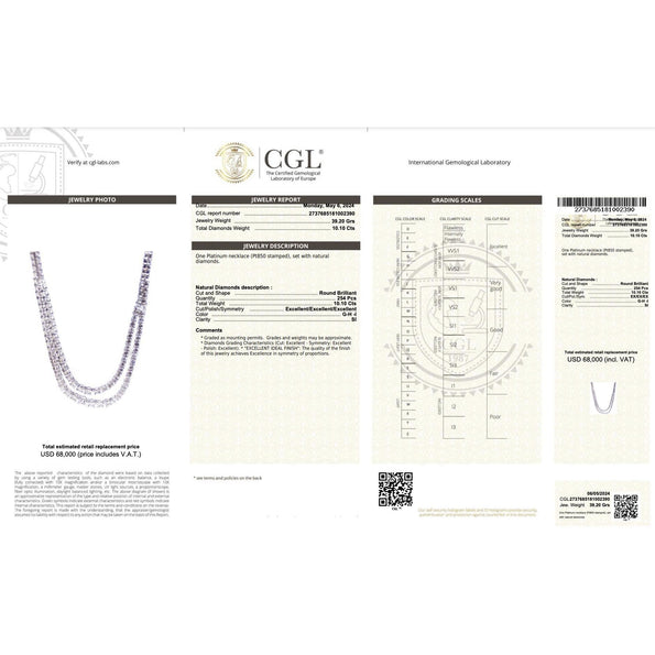 10 Carat Natural Diamond Two Strand Riviera Graduated Tennis Necklace Platinum