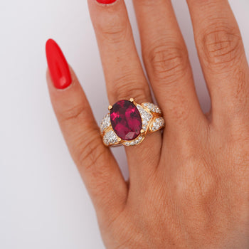 10 Carat Rubellite Tourmaline Diamond 18K Gold Vintage Cocktail Ring – Assay Jewelers
