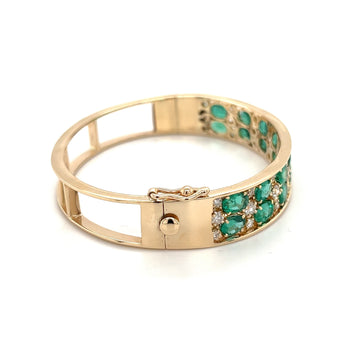 10 carat Emerald and Diamond 2-Row Bangle Bracelet in 14k Gold – Assay Jewelers