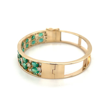 10 carat Emerald and Diamond 2-Row Bangle Bracelet in 14k Gold – Assay Jewelers