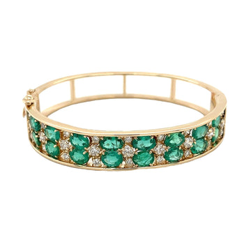 10 carat Emerald and Diamond 2-Row Bangle Bracelet in 14k Gold – Assay Jewelers