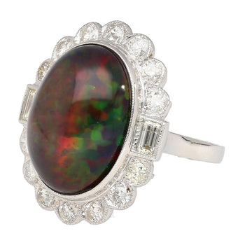 10.08 Carat Black Opal with Baguette and Round Diamond Halo Cocktail Ring – Assay Jewelers