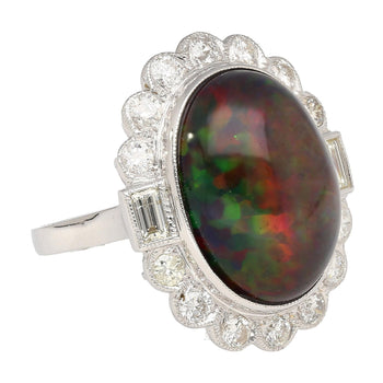 10.08 Carat Black Opal with Baguette and Round Diamond Halo Cocktail Ring – Assay Jewelers