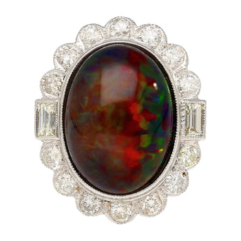 10.08 Carat Black Opal with Baguette and Round Diamond Halo Cocktail Ring – Assay Jewelers