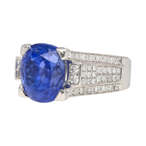 10.36 Carat No Heat Sri Lanka Oval Blue Sapphire and Diamond Ring