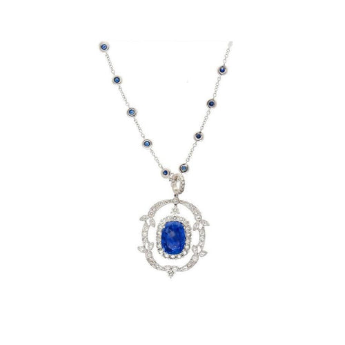 10.36 Carat Oval Cut No Heat Sri Lanka Blue Sapphire Drop Pendant Necklace