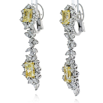 10.75 Carat Radiant-Cut VVS1 Fancy Yellow Diamond Drop Earrings in 18K White Gold – Assay Jewelers
