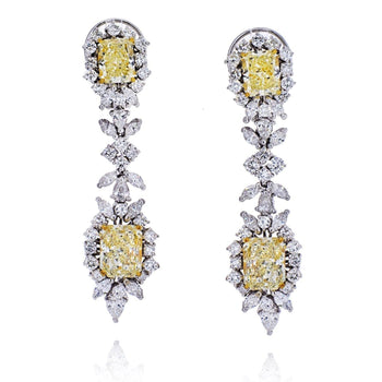 10.75 Carat Radiant-Cut VVS1 Fancy Yellow Diamond Drop Earrings in 18K White Gold – Assay Jewelers