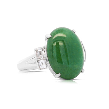 10.91 Carat Oval Jadeite Jade & Baguette Diamond Platinum Filigree Ring – Assay Jewelers