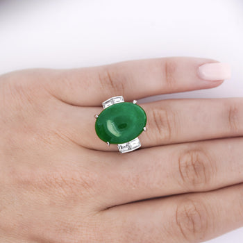 10.91 Carat Oval Jadeite Jade & Baguette Diamond Platinum Filigree Ring – Assay Jewelers