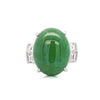 10.91 Carat Oval Jadeite Jade & Baguette Diamond Platinum Filigree Ring