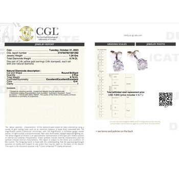 1/2 Carat Natural Diamond 4-Prong Basket Stud Earrings In 14K White Gold – Assay Jewelers