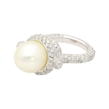 Bague en or blanc 18k avec perle blanche South Sea de 12,3 mm et diamants pavés taille ronde – Assay Jewelers