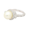 12.3MM SouthSea White Pearl and Round Cut Pave Diamond Ring in 18k White Gold