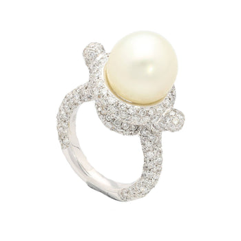 Bague en or blanc 18k avec perle blanche South Sea de 12.3MM et diamants pavés taille ronde – Assay Jewelers
