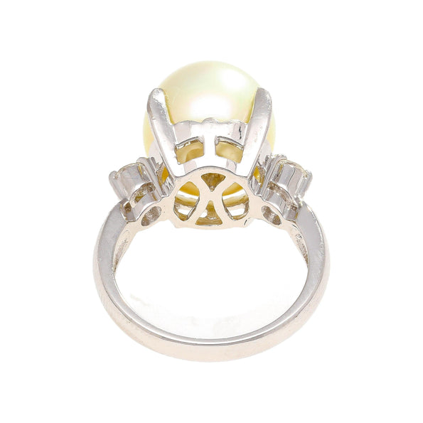 12.5mm South Sea Pearl and Diamond Platinum Three Stone Ring