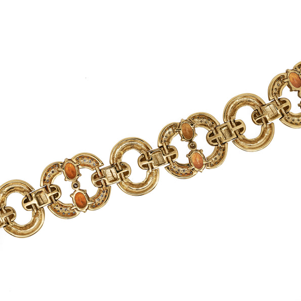 12.75 Carat Oval Spessartine Garnet & Diamond 18K Gold Wide Oval Link Bracelet