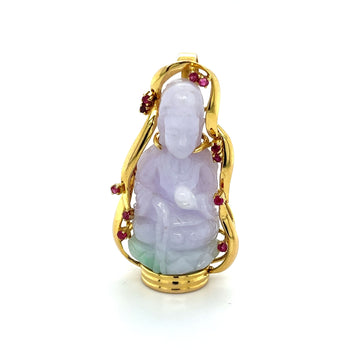 Collier pendentif Bouddha en jade lavande sculpté en or 14 carats – Assay Jewelers