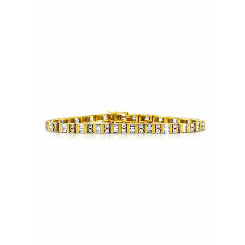 14K Gold Diamond Bracelet, Baguette Cut and Round Cut Diamond Bracelet