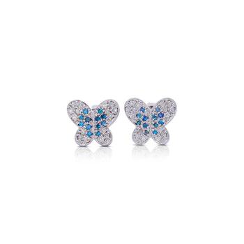 14K White Gold Butterfly Motif Blue & White Diamond Pave Stud Earring – Assay Jewelers