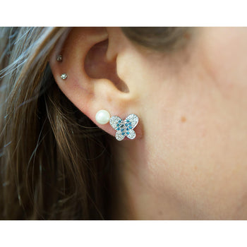 14K White Gold Butterfly Motif Blue & White Diamond Pave Stud Earring – Assay Jewelers