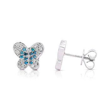 14K White Gold Butterfly Motif Blue & White Diamond Pave Stud Earring – Assay Jewelers