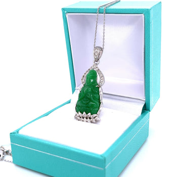 Collier pendentif Bouddha en jade sculpté et diamant en or blanc 14 carats – Assay Jewelers