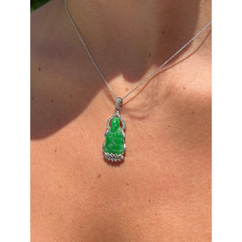 Collier Pendentif en jade sculpté Bouddha et diamant en or blanc 14K – Assay Jewelers