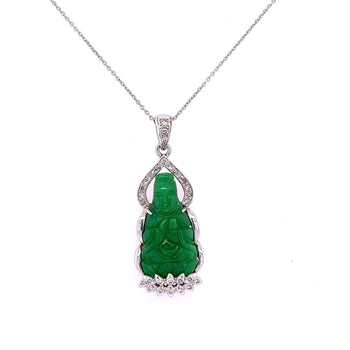 Collier Pendentif Bouddha en jade sculpté et diamant, or blanc 14 carats – Assay Jewelers