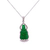 14K White Gold Carved Jade Buddha and Diamond Pendant Necklace