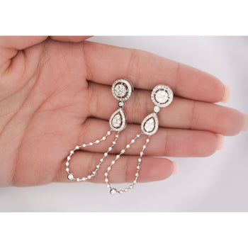 14K White Gold Diamond Halo Forming Circle Hang Drop Earrings – Assay Jewelers