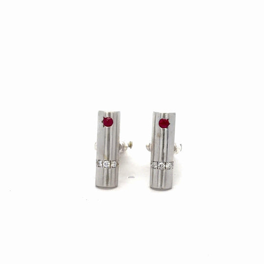 14K White Gold Ruby and Diamond Cufflinks