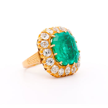 14.51 Carat Insignificant Oil Colombian Emerald & Old Euro Cut Diamond Halo Ring – Assay Jewelers