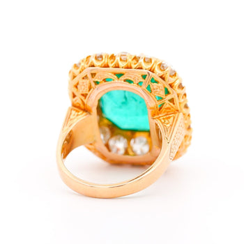 14.51 Carat Insignificant Oil Colombian Emerald & Old Euro Cut Diamond Halo Ring – Assay Jewelers