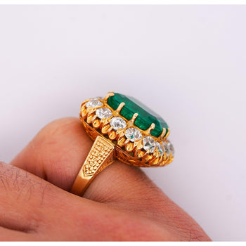14.51 Carat Insignificant Oil Colombian Emerald & Old Euro Cut Diamond Halo Ring – Assay Jewelers