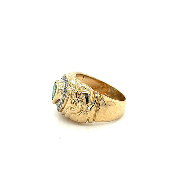 14K Gold Heart Shape Emerald and Diamond Pinky Ring