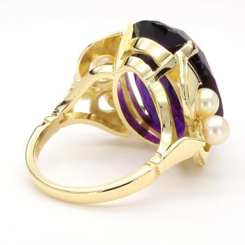 15 Carat Oval Amethyst and Pearl 18K Gold Retro Statement Ring – Assay Jewelers